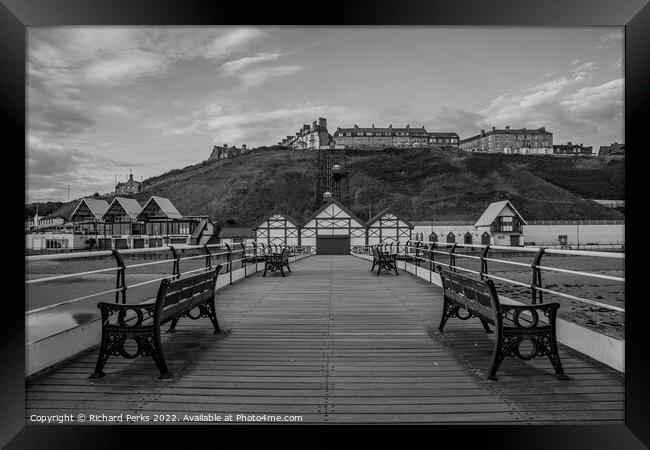 Saltburn by the Sea in Monochrome Framed Print by Richard Perks