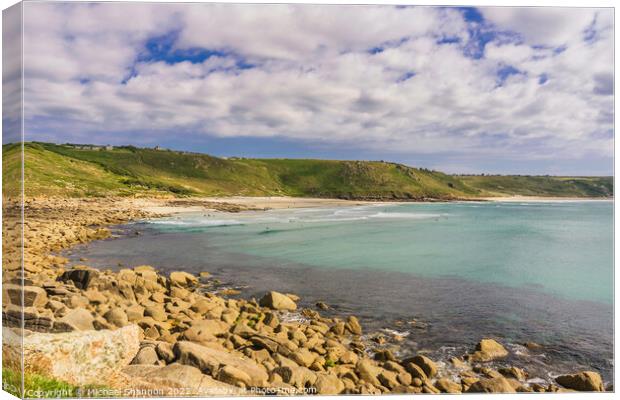 Whitesand Bay and Sennen Cove in Cornwall Canvas Print by Michael Shannon