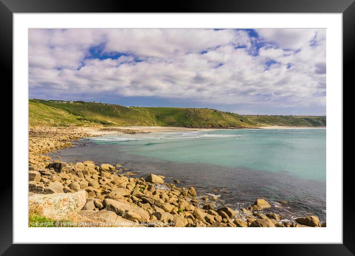 Whitesand Bay and Sennen Cove in Cornwall Framed Mounted Print by Michael Shannon