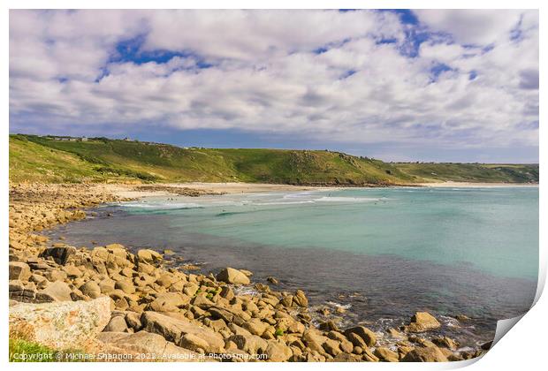 Whitesand Bay and Sennen Cove in Cornwall Print by Michael Shannon