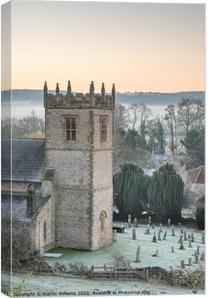 Stonegrave minster church on a frosty misty day, Rydeale district Canvas Print by Martin Williams