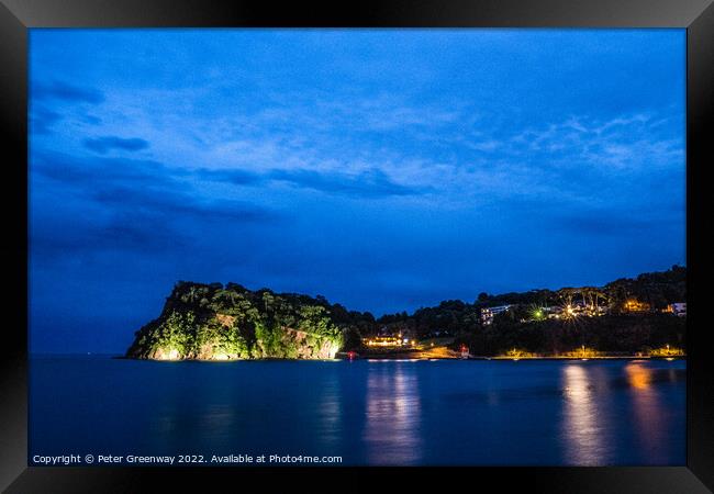 The 'Ness' In Shaldon Illuminated At Night Framed Print by Peter Greenway