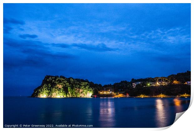 The 'Ness' In Shaldon Illuminated At Night Print by Peter Greenway