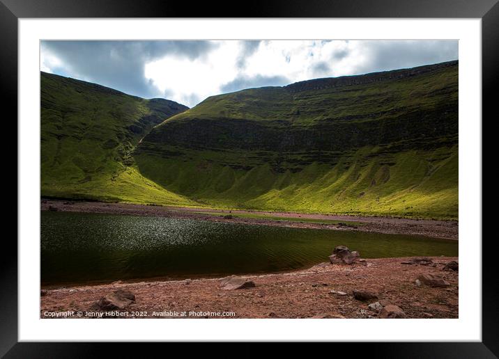 Light catching the mountain range at Llyn Y Fan Fawr Brecon Beacons Framed Mounted Print by Jenny Hibbert