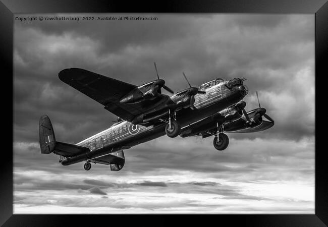 Lancaster Bomber In The Sky Mono Framed Print by rawshutterbug 