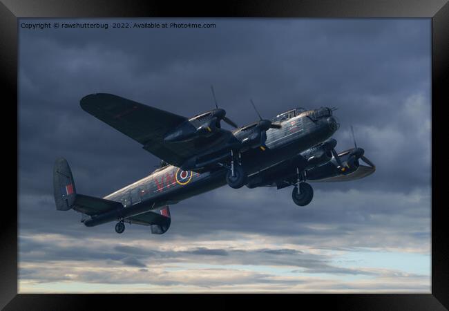 Lancaster Bomber In The Sky Framed Print by rawshutterbug 