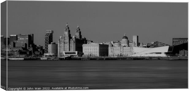 Liverpool Waterfront Skyline (Black and White) Canvas Print by John Wain