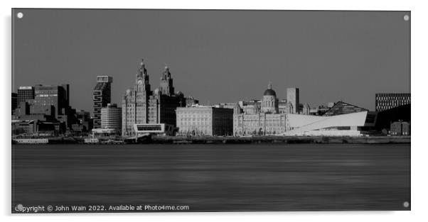 Liverpool Waterfront Skyline (Black and White) Acrylic by John Wain