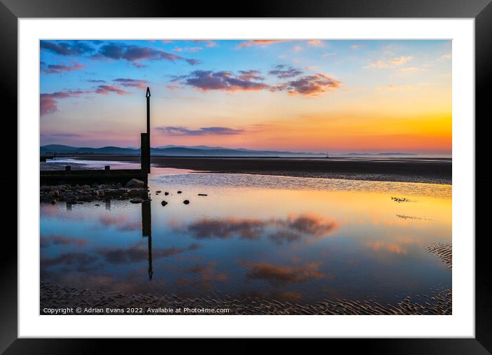 Irish Sea Sunset Rhyl Wales  Framed Mounted Print by Adrian Evans