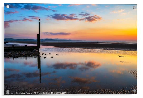 Irish Sea Sunset Rhyl Wales  Acrylic by Adrian Evans