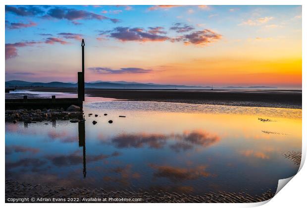 Irish Sea Sunset Rhyl Wales  Print by Adrian Evans