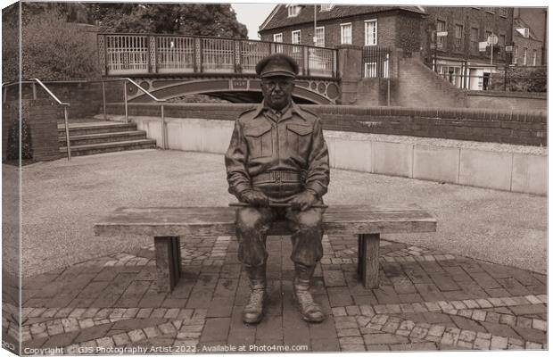 Captain Mainwaring Statue Thetford In Sepia Canvas Print by GJS Photography Artist