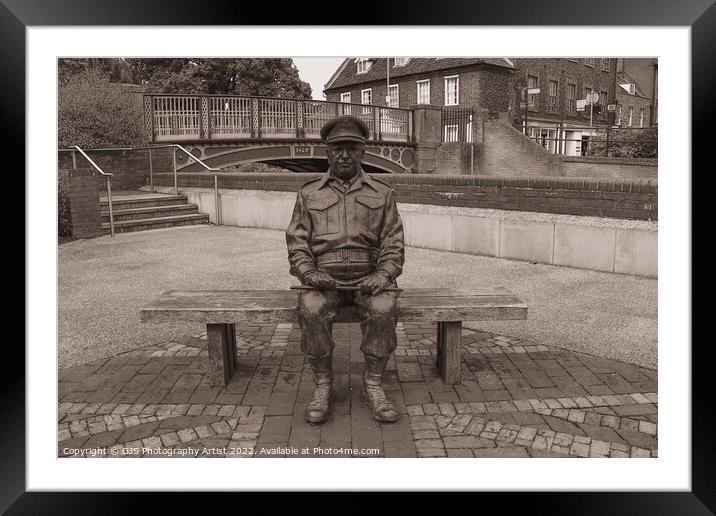 Captain Mainwaring Statue Thetford In Sepia Framed Mounted Print by GJS Photography Artist