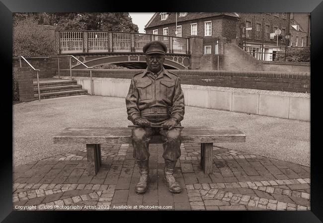 Captain Mainwaring Statue Thetford In Sepia Framed Print by GJS Photography Artist