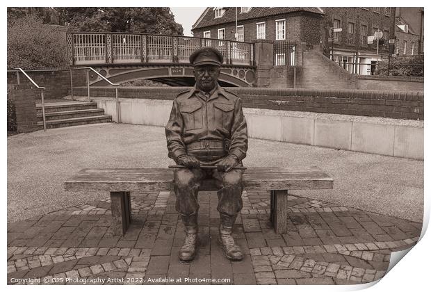 Captain Mainwaring Statue Thetford In Sepia Print by GJS Photography Artist