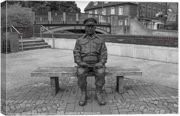 Captain Mainwaring Statue Thetford in Black and White Canvas Print by GJS Photography Artist