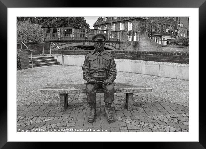 Captain Mainwaring Statue Thetford in Black and White Framed Mounted Print by GJS Photography Artist