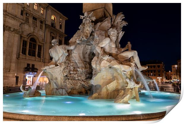 Fiumi Fountain at Night in Rome Print by Artur Bogacki