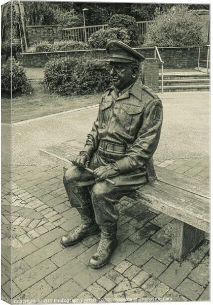 Captain Mainwaring Statue Black and White Canvas Print by GJS Photography Artist