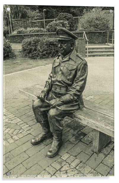 Captain Mainwaring Statue Black and White Acrylic by GJS Photography Artist