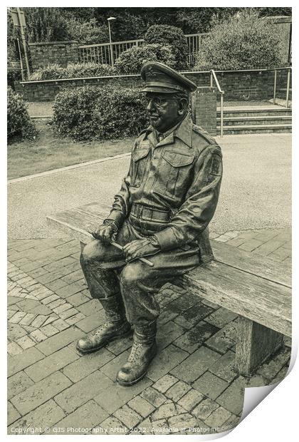 Captain Mainwaring Statue Black and White Print by GJS Photography Artist