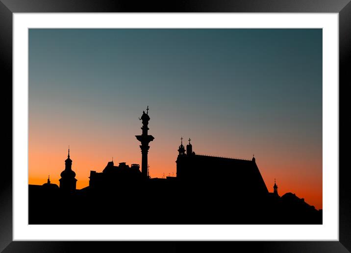 Old Town Of Warsaw Twilight Silhouette Framed Mounted Print by Artur Bogacki