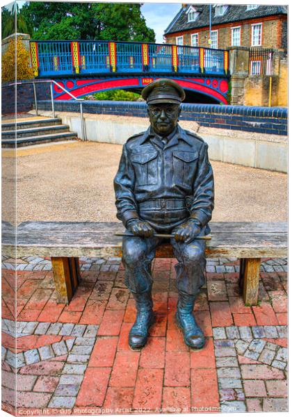 Arthur Lowe Statue Sitting at Thetford Canvas Print by GJS Photography Artist