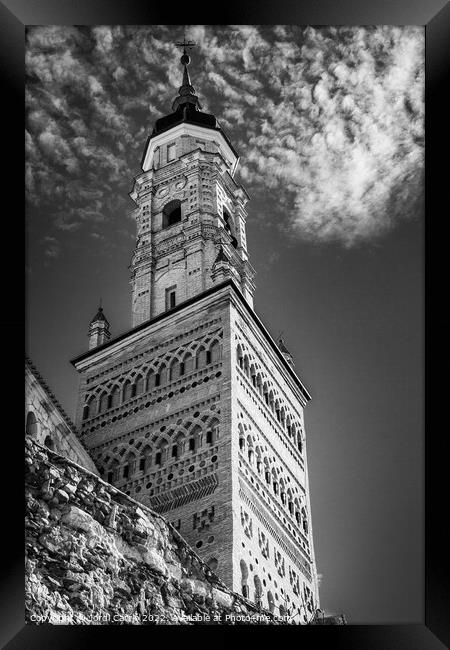 Mudejar style tower, Aragon, Spain - Black and White Edition  Framed Print by Jordi Carrio