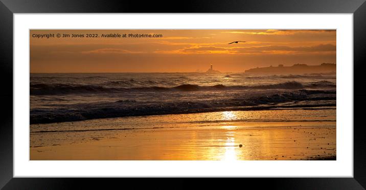 Sunrise and a Single Seagull - Panorama Framed Mounted Print by Jim Jones