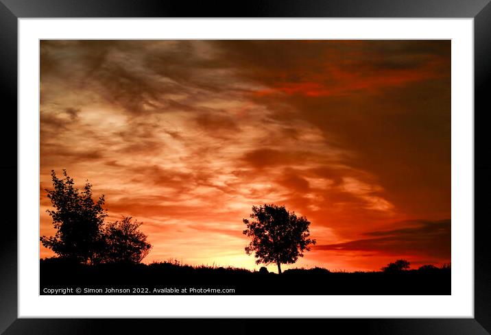 tree silhouette and sunrise  Framed Mounted Print by Simon Johnson