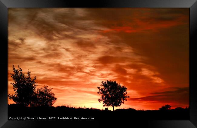 tree silhouette and sunrise  Framed Print by Simon Johnson