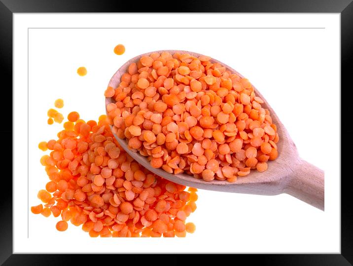 Split Red Lentils on Wooden Spoon Framed Mounted Print by Antonio Ribeiro