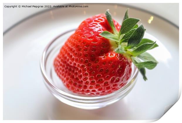 Strawberries with leaves on a plate in a glas bowl. Isolated on  Print by Michael Piepgras