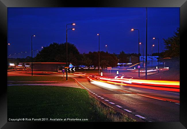 Laceby Crossroads Light Trails Framed Print by Rick Parrott