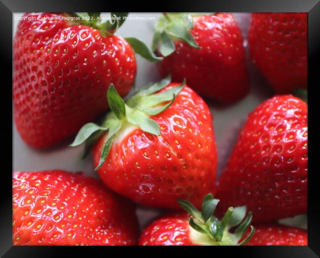 Close up on natural background of red strawberries ready for eat Framed Print by Michael Piepgras