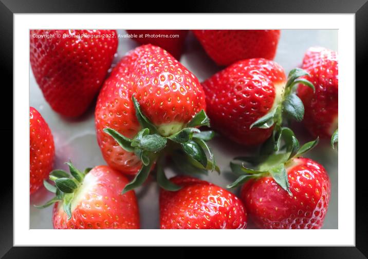 Close up on natural background of red strawberries ready for eat Framed Mounted Print by Michael Piepgras