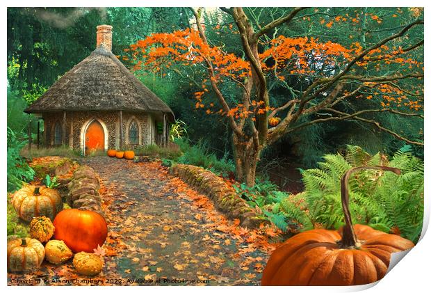 Autumn at Pumpkin Cottage Print by Alison Chambers