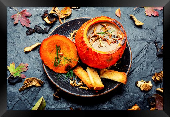Mushroom soup in pumpkin Framed Print by Mykola Lunov Mykola
