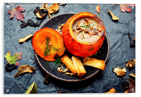 Mushroom soup in pumpkin Acrylic by Mykola Lunov Mykola
