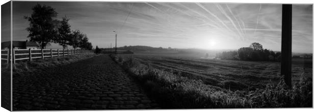 paving sett roadin autumnal sunlight in black and white Canvas Print by youri Mahieu