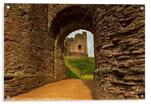 View through archway of Longtown Castle  Acrylic by Jenny Hibbert
