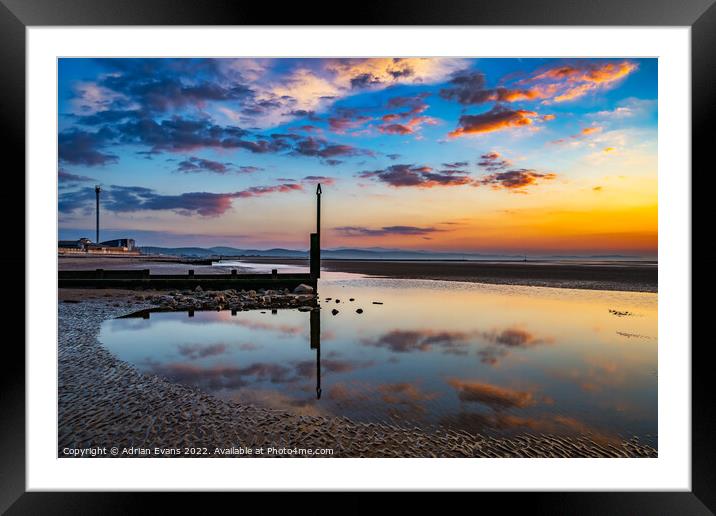 Beach Sunset Rhyl Wales  Framed Mounted Print by Adrian Evans