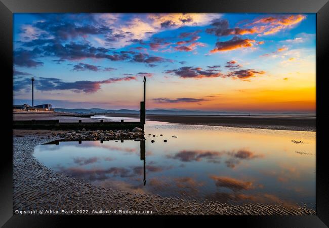 Beach Sunset Rhyl Wales  Framed Print by Adrian Evans