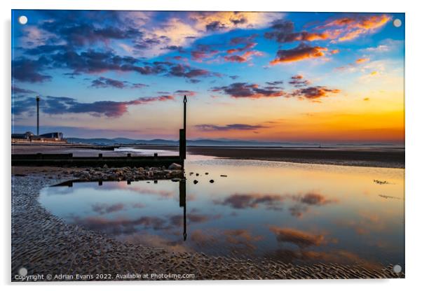 Beach Sunset Rhyl Wales  Acrylic by Adrian Evans