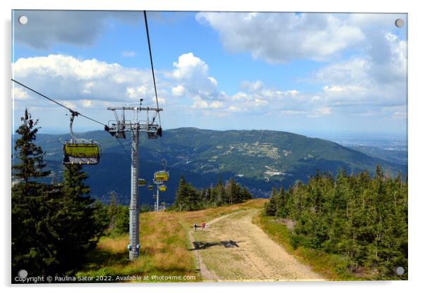 Skrzyczne Cableway and pathway, Poland Acrylic by Paulina Sator