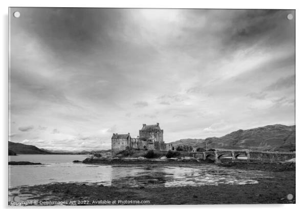 Eilean Donan castle, black and white Acrylic by Delphimages Art