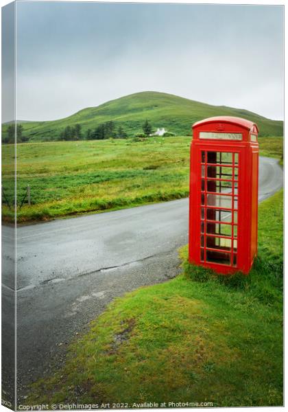Telephone box on the Isle of Skye, Scotland Canvas Print by Delphimages Art