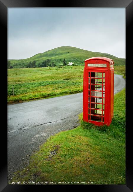 Telephone box on the Isle of Skye, Scotland Framed Print by Delphimages Art