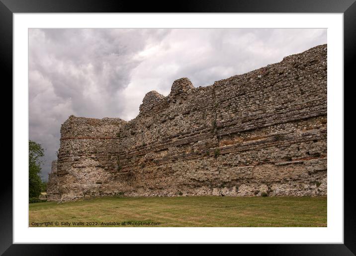 Pevensey Castle Curtain Wall Framed Mounted Print by Sally Wallis