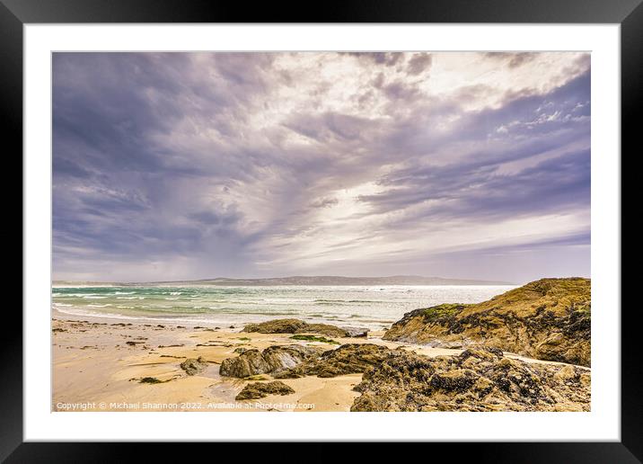 Stormy and Overcast Day at Godrevy Beach in Cornwa Framed Mounted Print by Michael Shannon